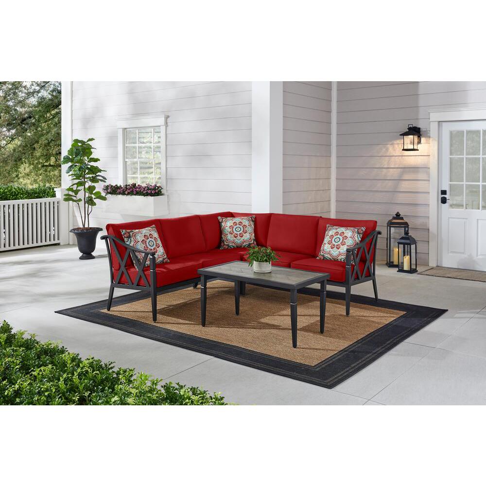 Hampton Bay Braxton Park 3Piece Black Steel Outdoor Patio Sectional