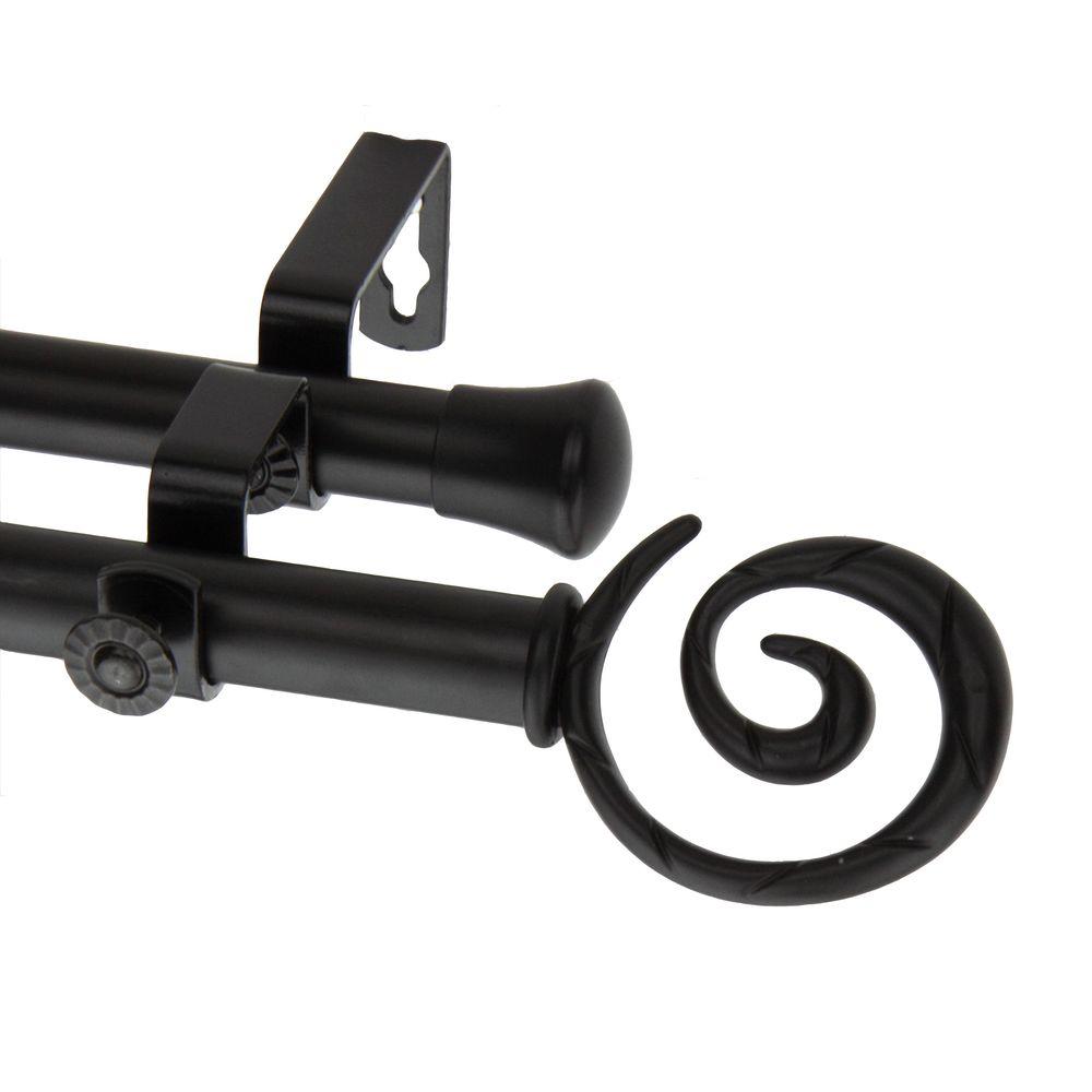 Rod Desyne 120 in. 170 in. Double Telescoping Curtain Rod in Black with Twist Finial4742992