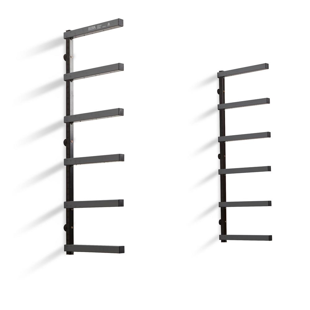 BORA 6-Tier Gray/Black Wood Rack Garage Wall Shelf with Brackets