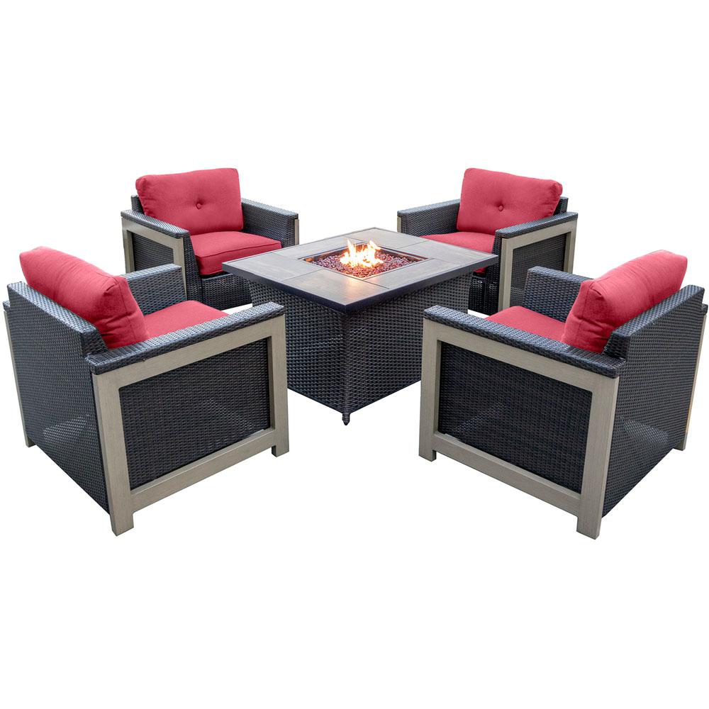Hanover Montana 5 Piece Wicker Patio Fire Pit Conversation Set