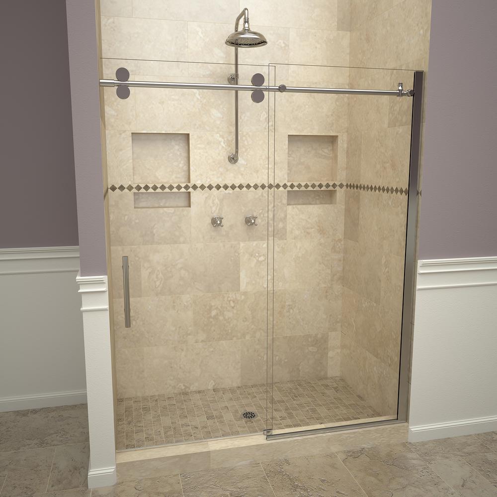 2800v Series 59 In W X 76 In H Semi Frameless Roller Sliding Shower Door In Polished Chrome With Pull Handles