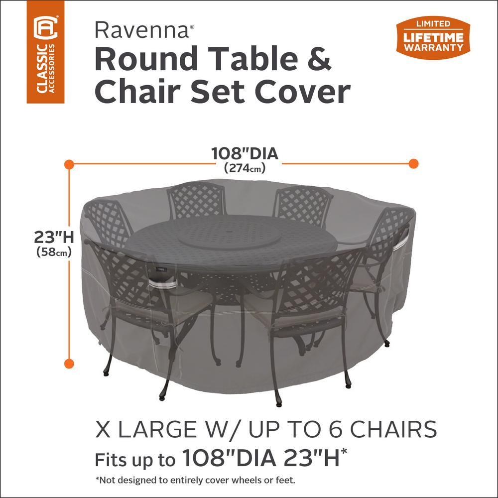 Classic Accessories Ravenna Xl Round Outdoor Table And Chairs Cover Premium Durable And Water Resistant Outdoor Patio Cover 55 778 055101 Ec The Home Depot