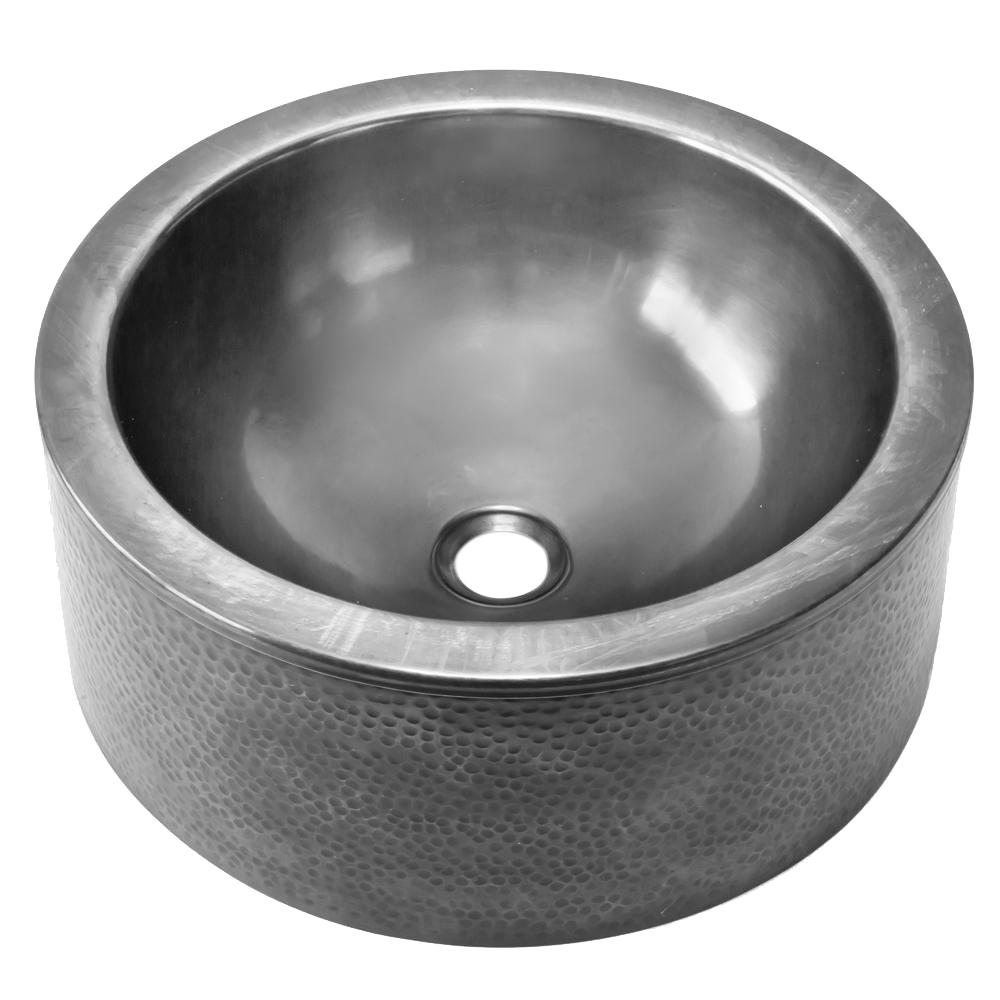 HOUZER Hammerwerks Series Apron Front Pewter 15 in. Round Vessel