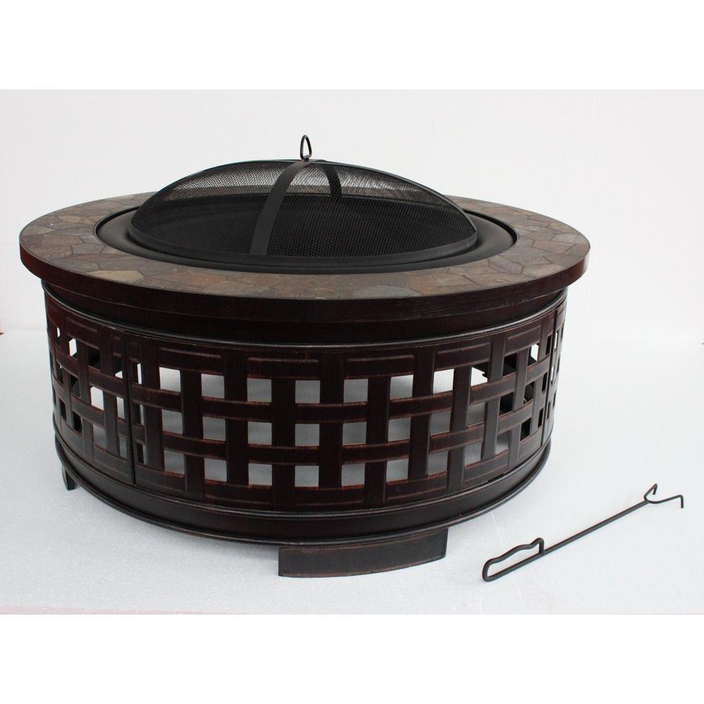 Hampton Bay Bau Hill 40 in. Steel Outdoor Slate Fire Pit Table in