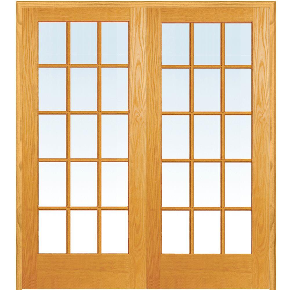 60 In X 80 In Both Active Unfinished Pine Glass 15 Lite Clear True Divided Prehung Interior French Door