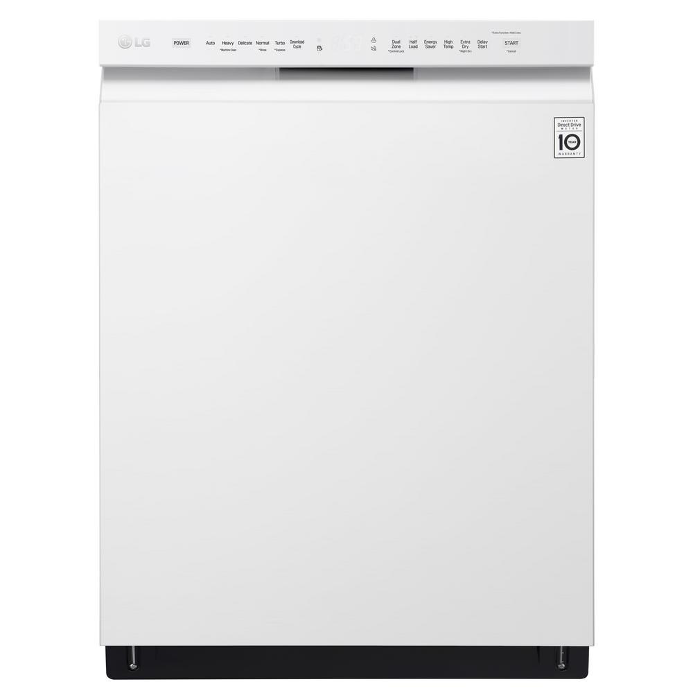 LG Electronics 24 in. Front Control Built-In Tall Tub Dishwasher in White with QuadWash and Stainless Steel Tub, 48 dBA