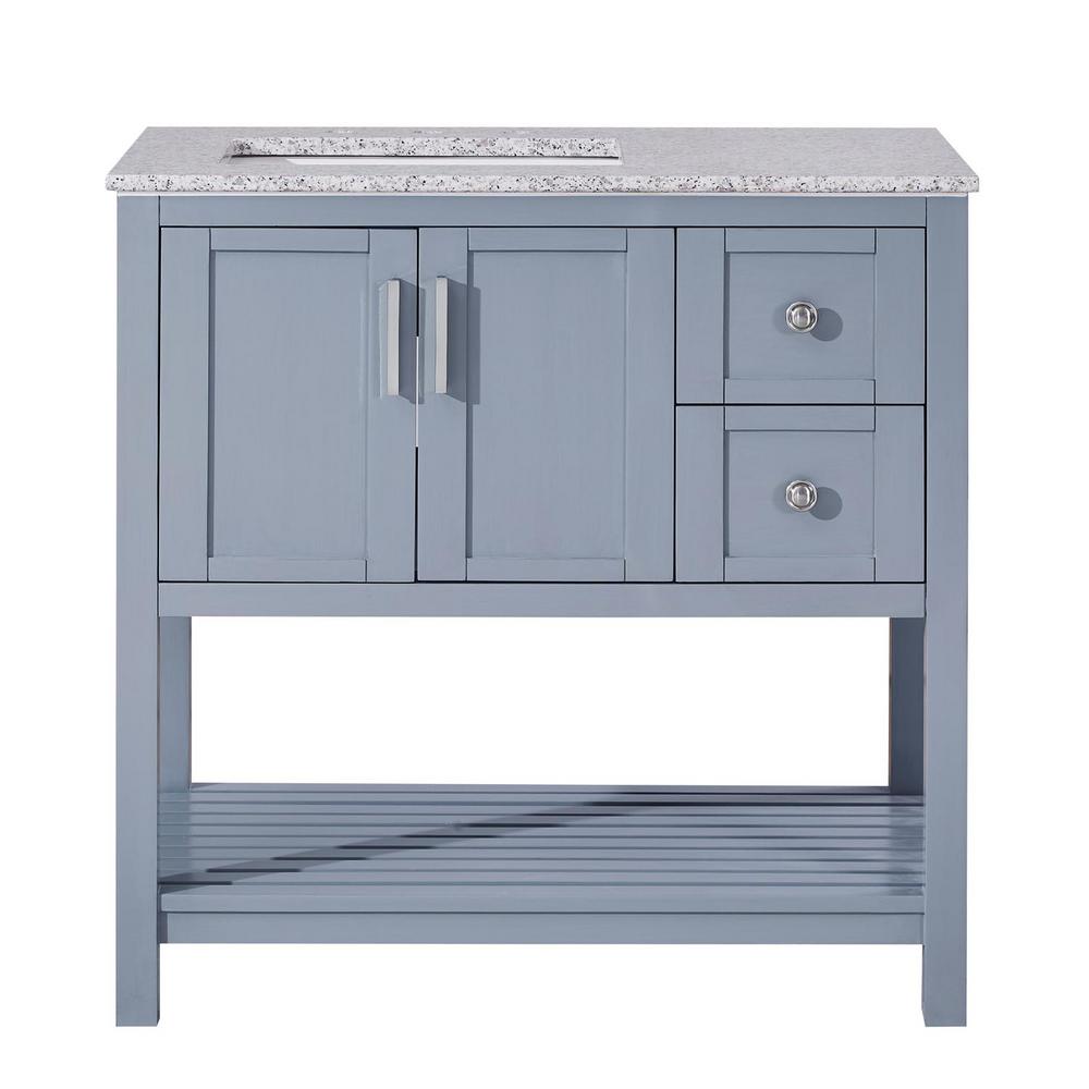 Silkroad Exclusive 36 In W X 22 D Bath Vanity Ocean Grey With Granite Top Sesame White Basin