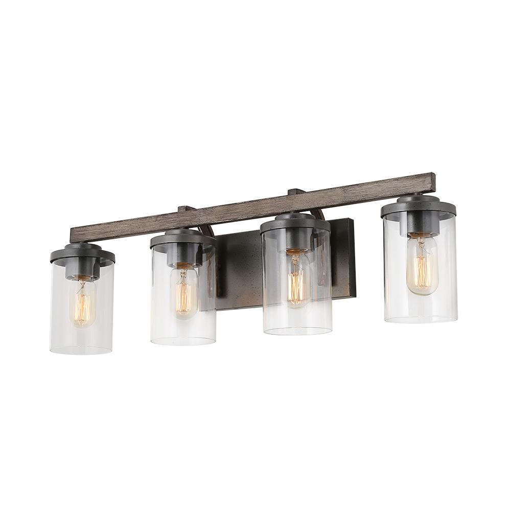 LNC 4-Light Dark Gray Vanity Light Bathroom Faux Wood Bath ...