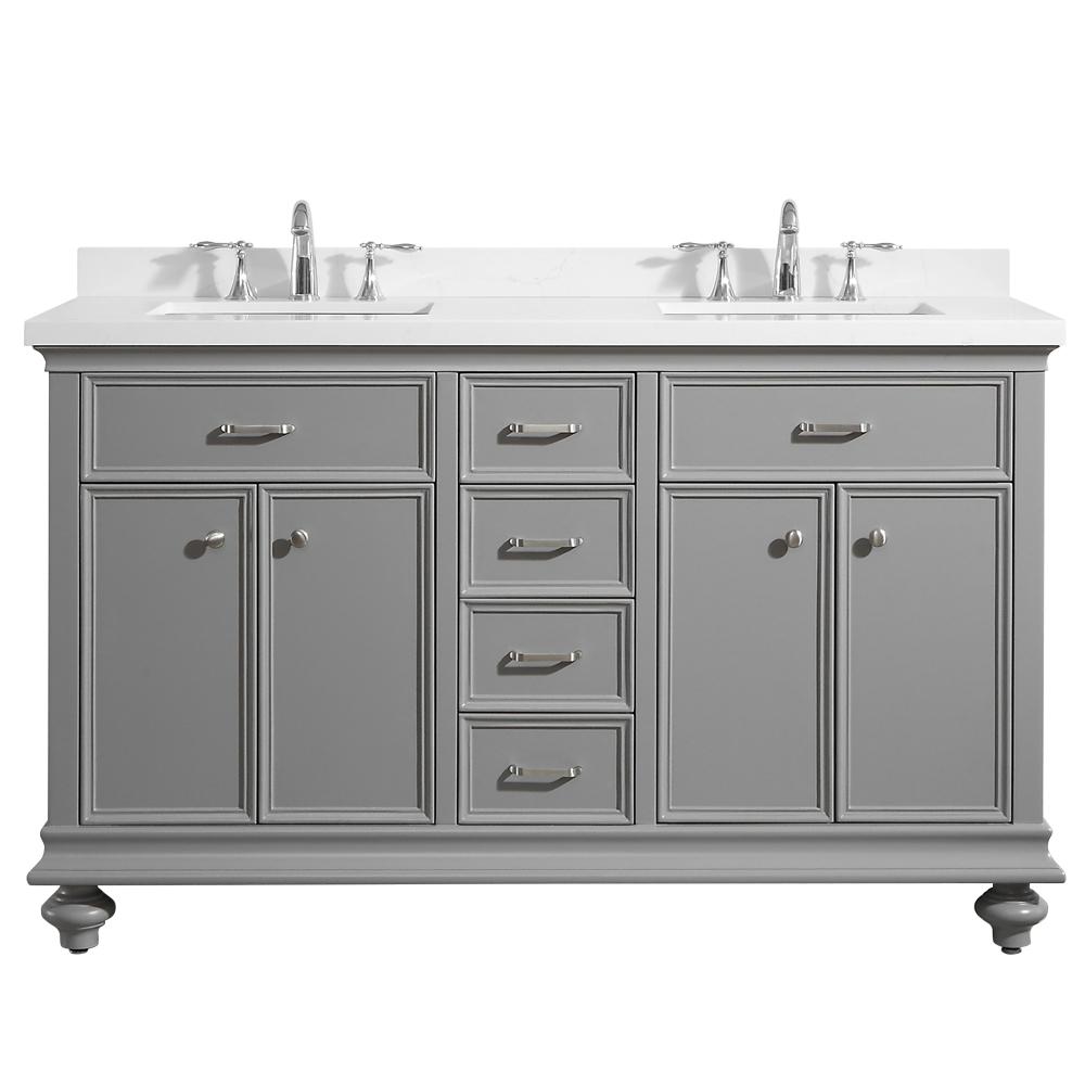 Roswell Charlotte 60 In W X 22 D 36 H Vanity Grey With Quartz Top White Basin