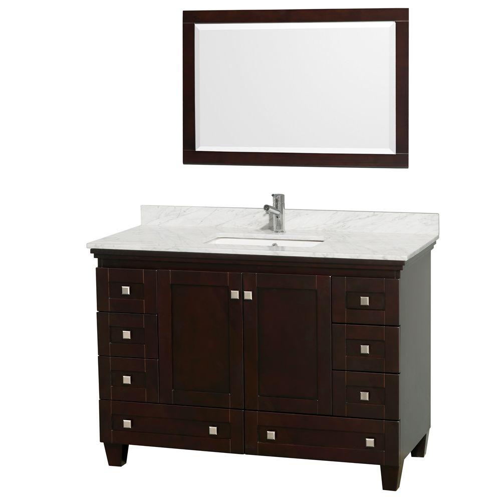 Wyndham Collection Acclaim 48 In Vanity Espresso With Marble Top Carrara White Square Sink And Mirror