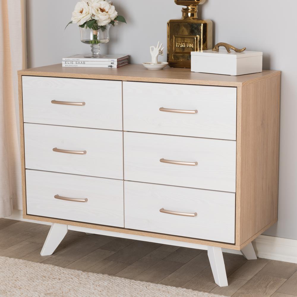 Dresser White Mid Century Modern Dressers Chests Bedroom Helena 6 Drawer Natural And Whitewash Dresser