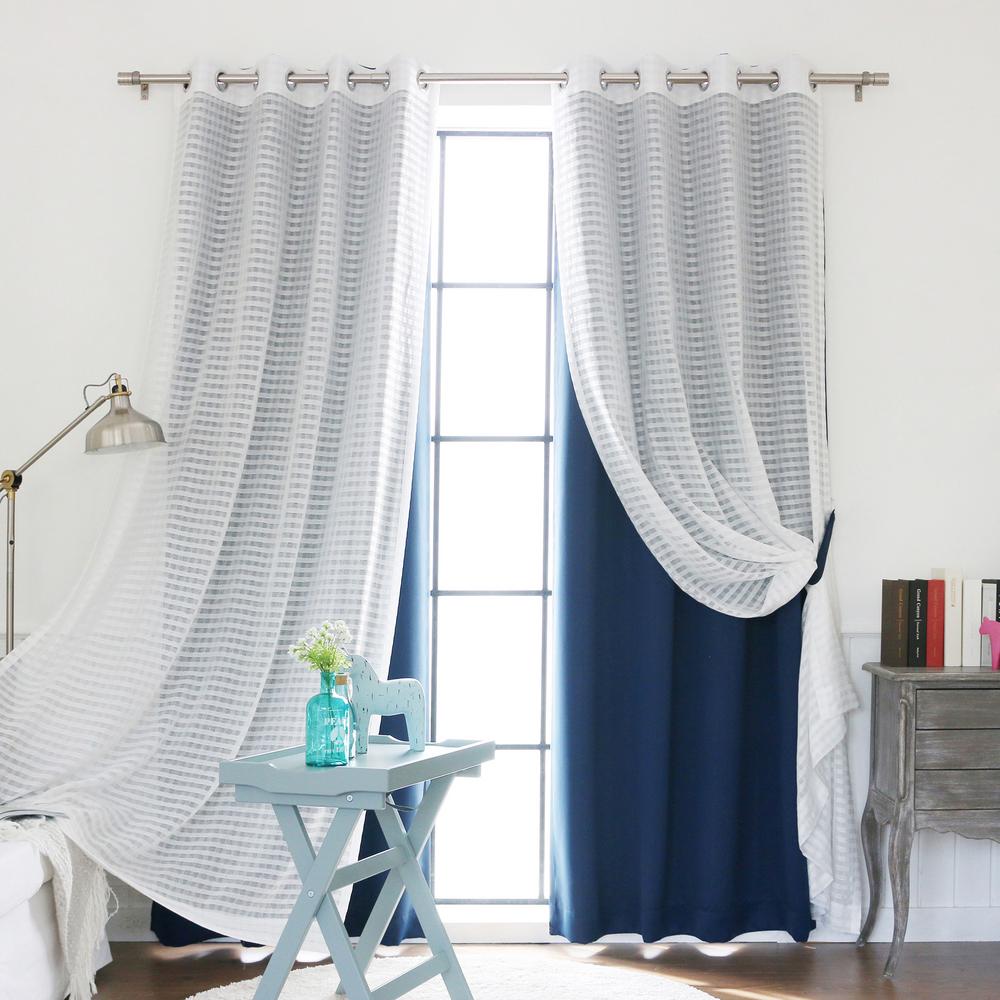 Best Home Fashion 84 In L Navy Suede Blackout Curtain 2 Pack L Umixm Navy Sheer Checd And Blackout Curtain 4 Pack