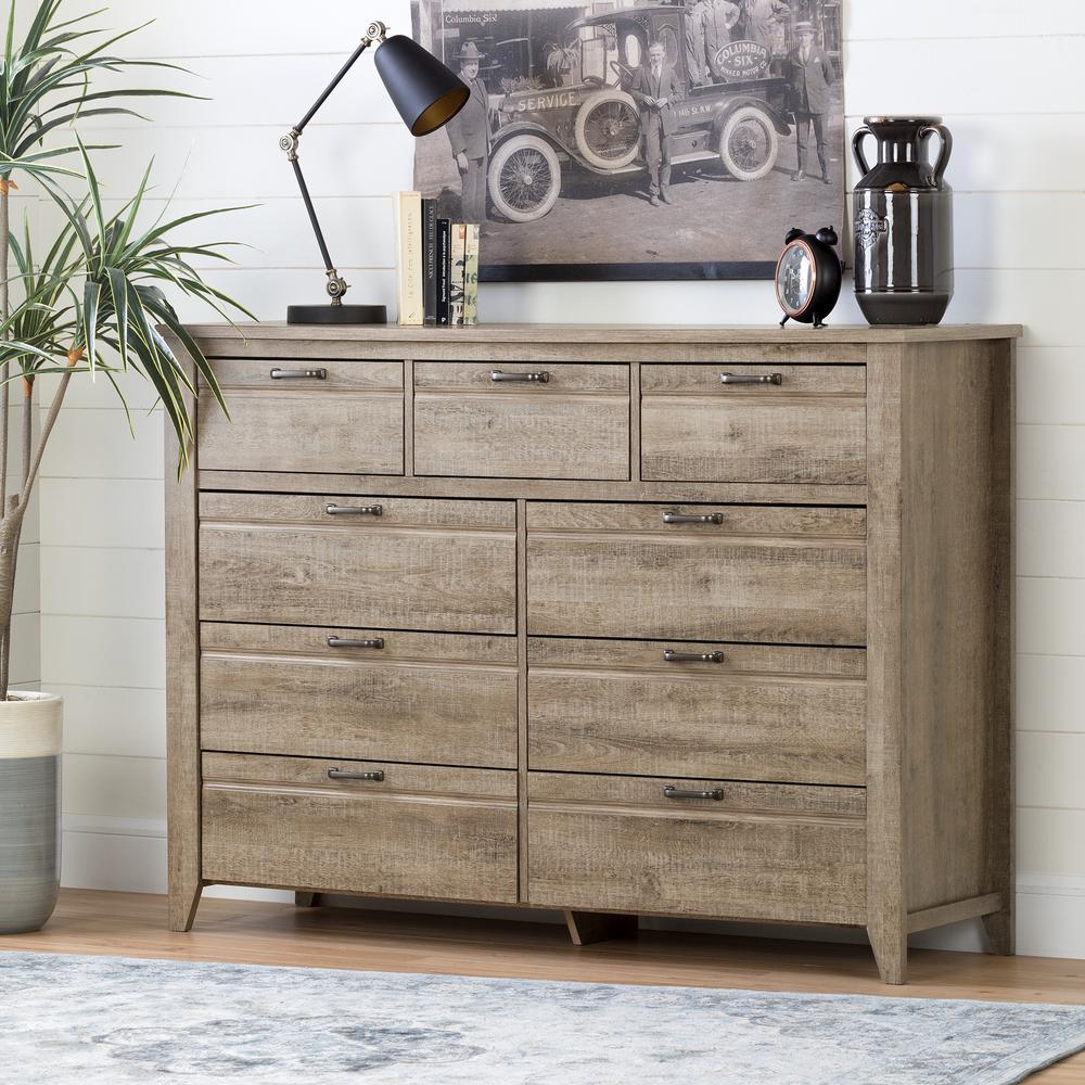 South Shore Lionel 9 Drawer Weathered Oak Dresser 10252 The Home