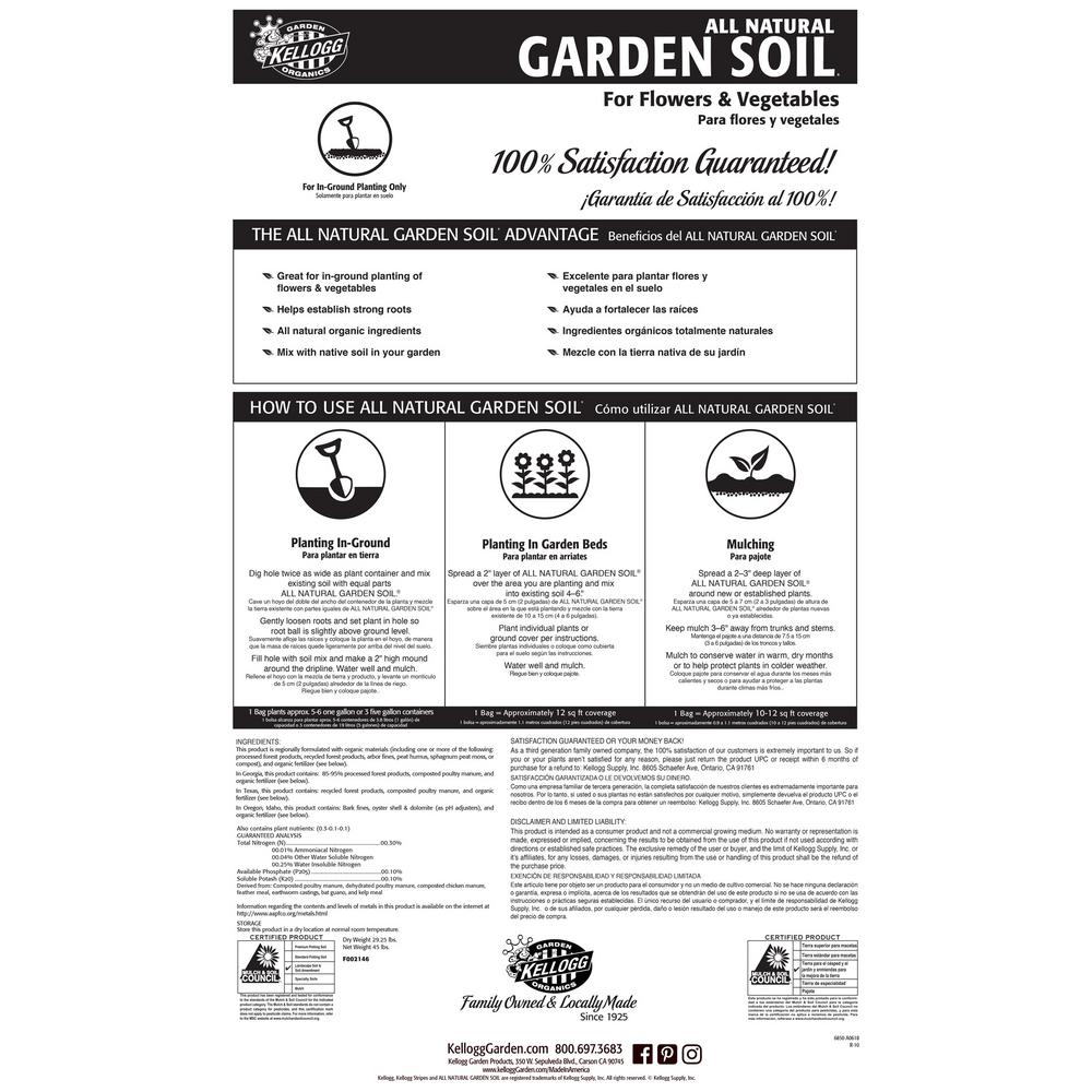 Kellogg Garden Organics 2 Cu Ft All Natural Garden Soil For Flowers And Vegetables 6850 The Home Depot