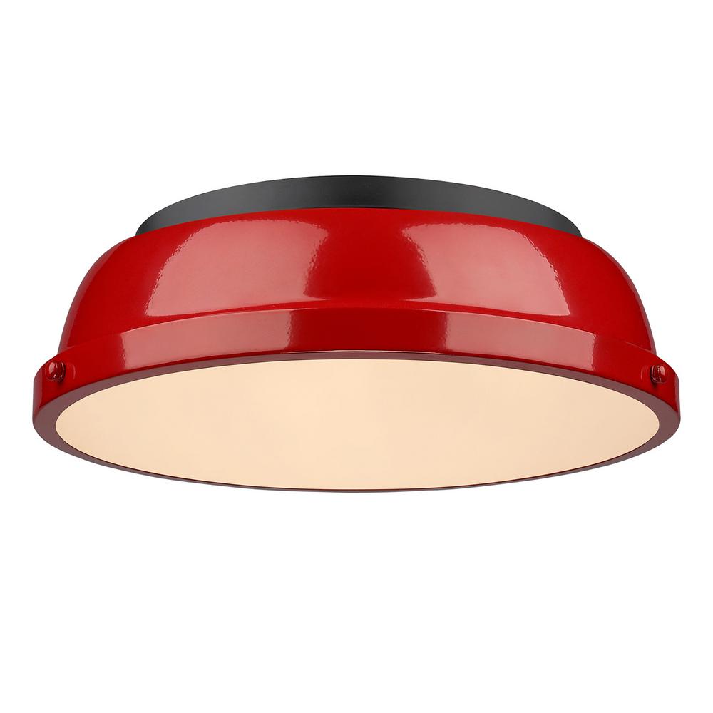 Golden Lighting Duncan 2 Light Black Flush Mount With Red Shade