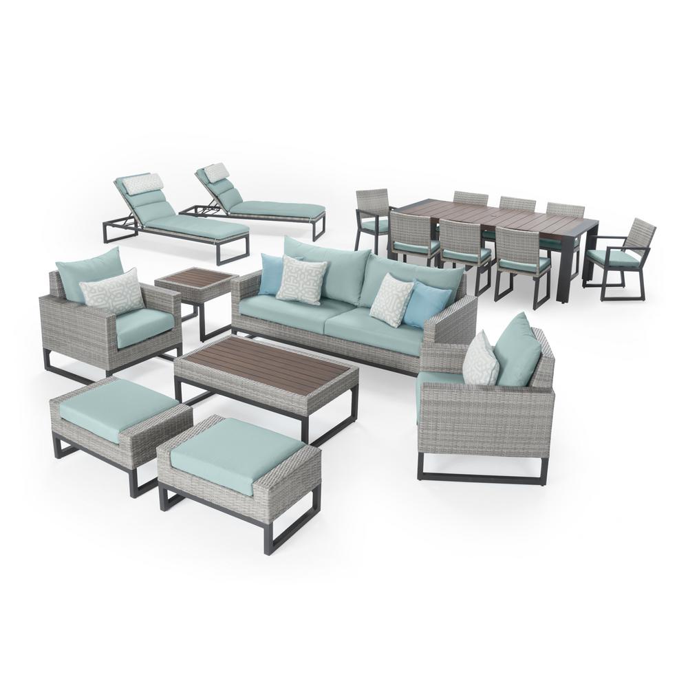 RST Brands Milo Gray 18-Pieces Estate Wicker and Aluminum Outdoor Conversation Set with Spa Blue Cushions For Sale