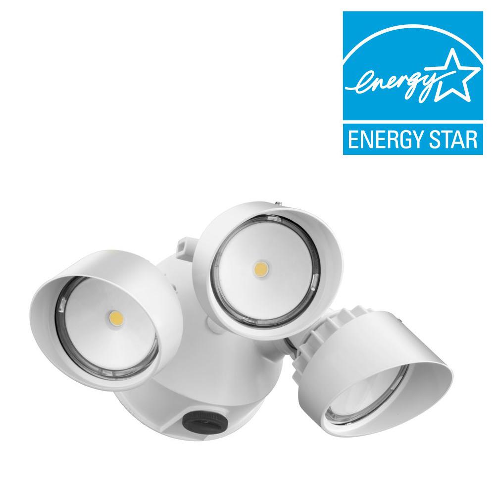Lithonia Lighting Flood Lights Outdoor Security The Contractor Select Olf 3rh 3 Head White Outdoor Integrated Led Dusk To Dawn Round Flood