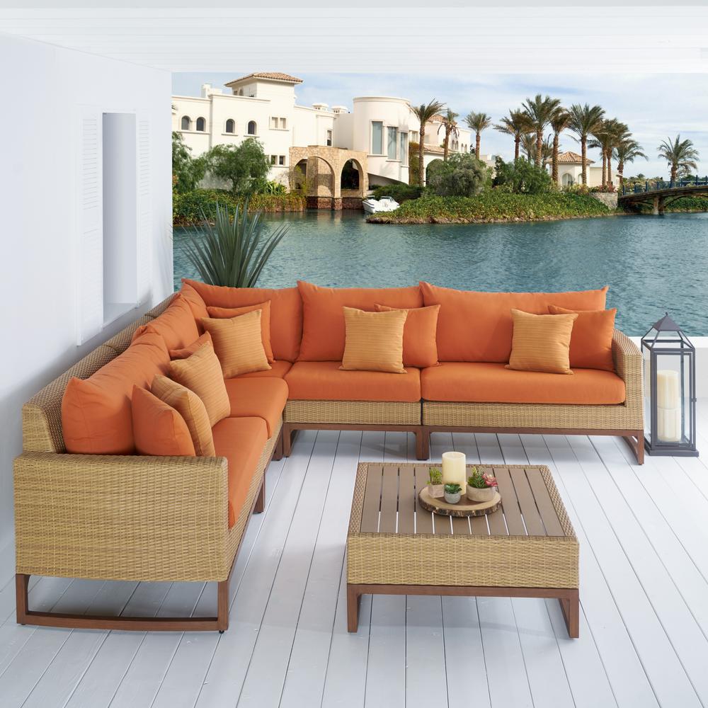 Rst Brands Mili 6 Piece Wicker Patio Sectional Seating Set With Sunbrella Tikka Orange Cushions Op Pess6 Mil Tka K The Home Depot