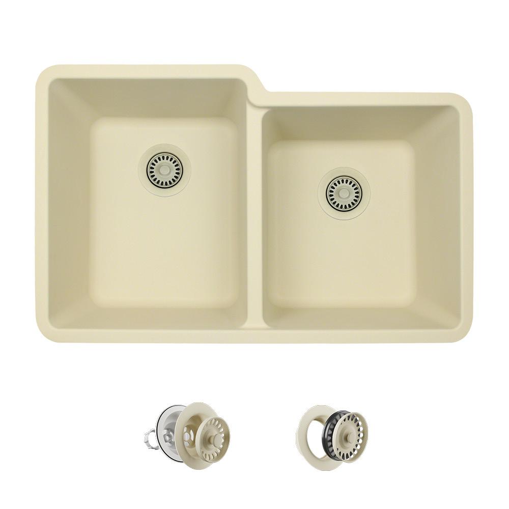 Beige Kitchen Sinks The Home Depot All In One Undermount Granite Composite 32 5 0 Hole Double Bowl