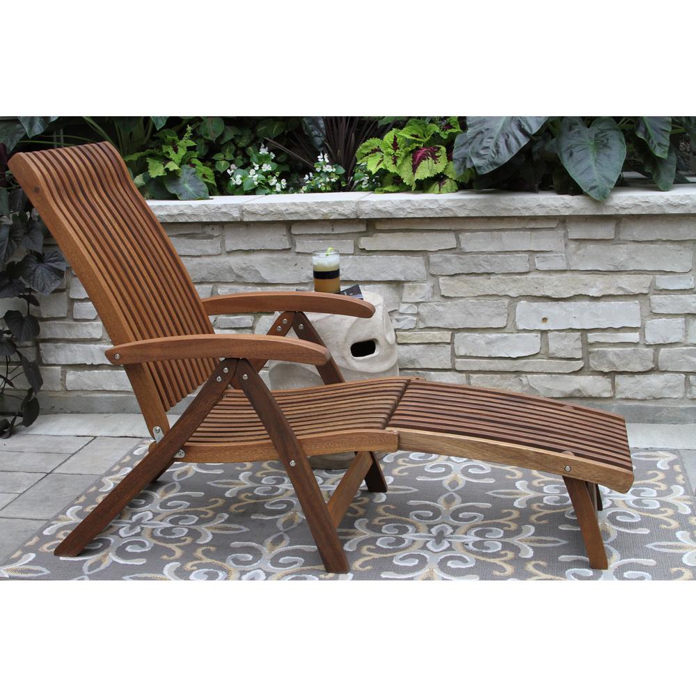 Outdoor Interiors Venetian Reclining Eucalyptus Wood Outdoor Lounge Chair With Ottoman Vc7080 The Home Depot