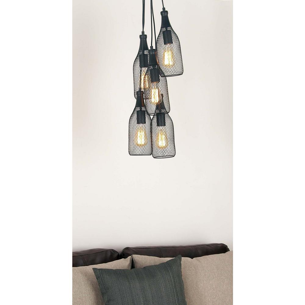 Decmode Contemporary 56 X 12 Inch Iron Pendant With 5 Bell-Shaped Pendants, Black