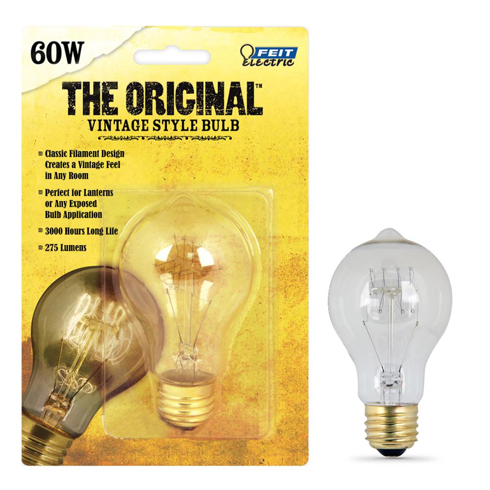 Feit Electric 60Watt Soft White AT19 Dimmable Incandescent Antique Edison Clear Filament