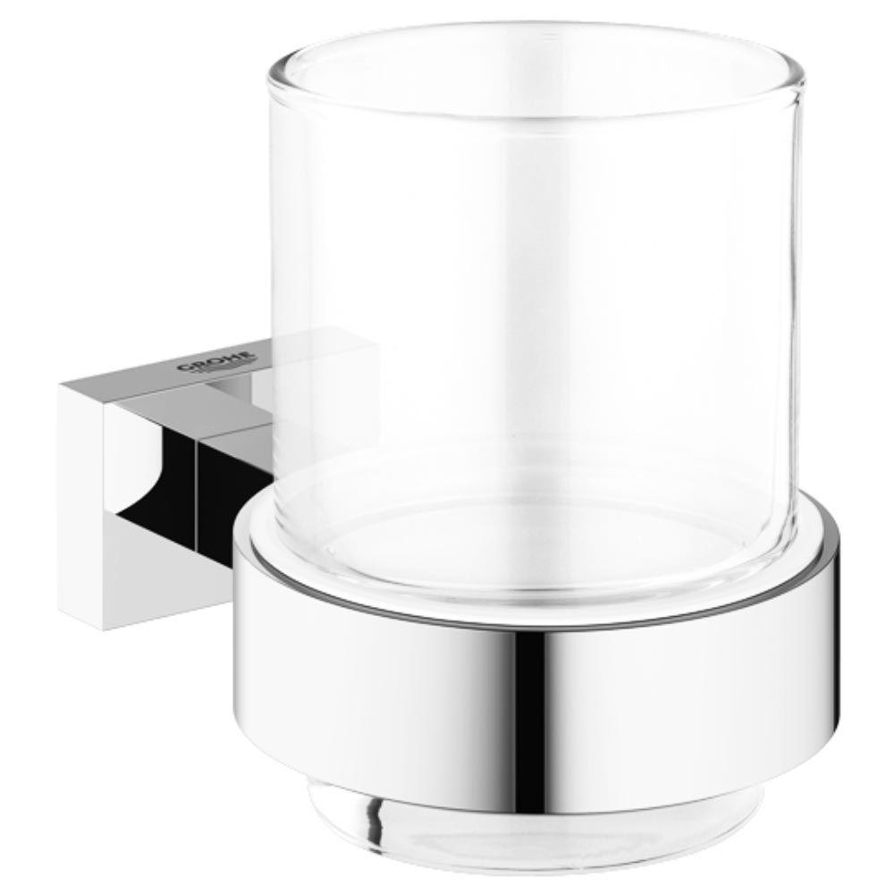 Grohe Essentials Cube Wall Mounted Crystal Gl Cup With Holder Grohe Essentials Cube Wall Mounted