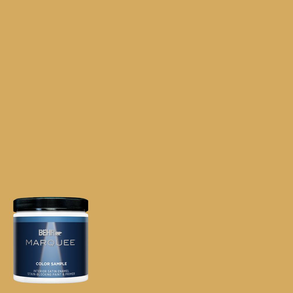 BEHR MARQUEE 8 oz. #350D-5 French Pale Gold Satin Enamel Interior/Exterior Paint and Primer in 