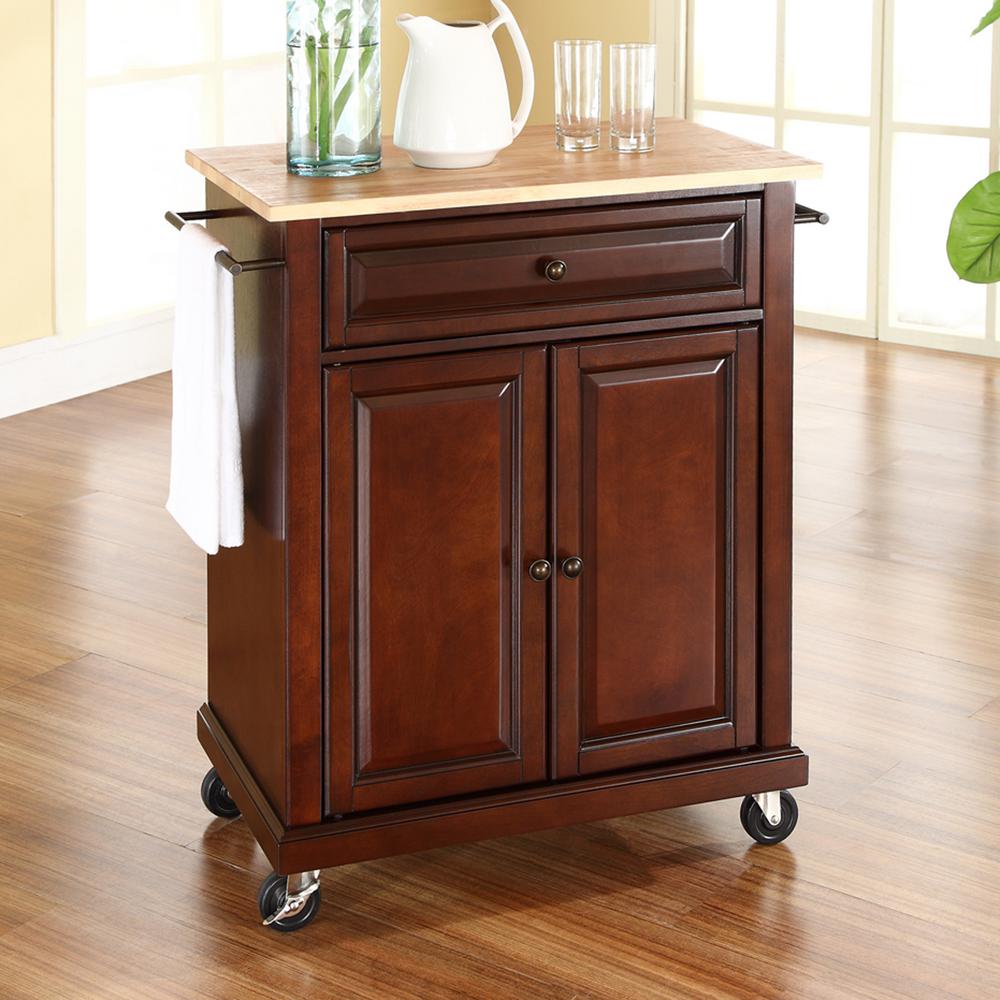 Crosley Mahogany Kitchen Cart With Natural Wood TopKF30021EMA The