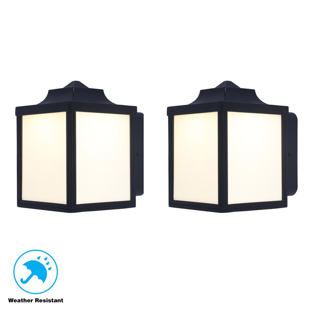 Decorative Hampton Bay Lighting The Home Depot Black Outdoor Integrated Led Wall Mount Lantern 2 Pack