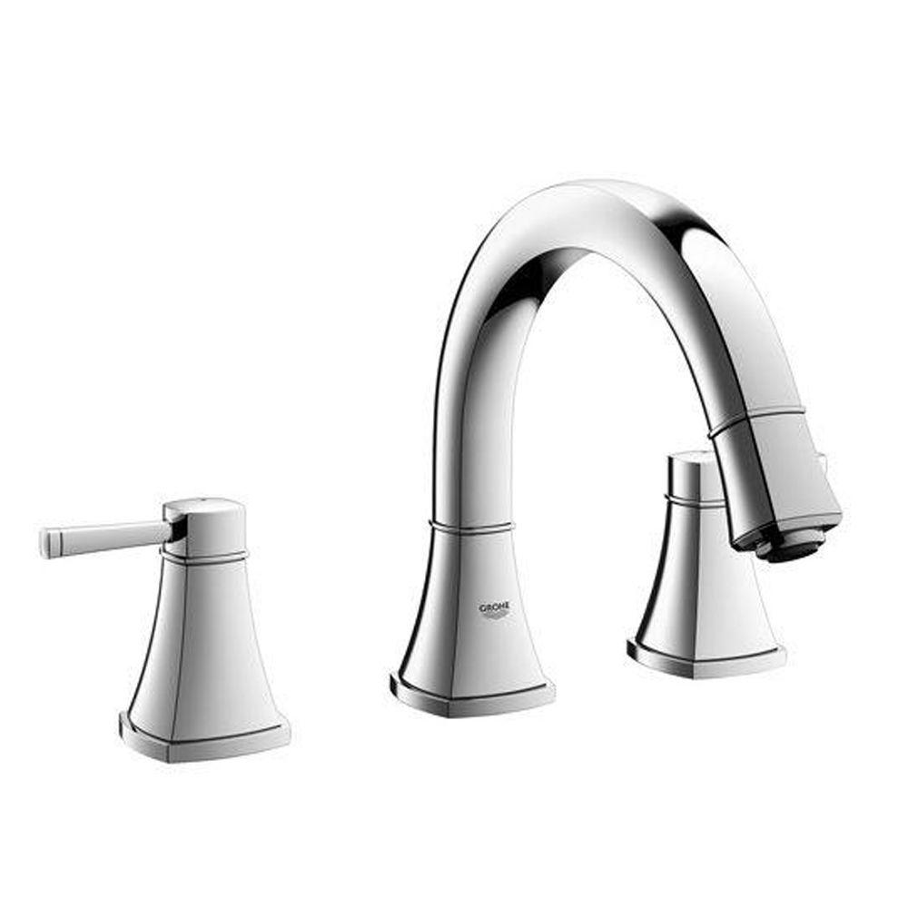 GROHE Eurocube 2Handle DeckMount Roman Bathtub Faucet in StarLight