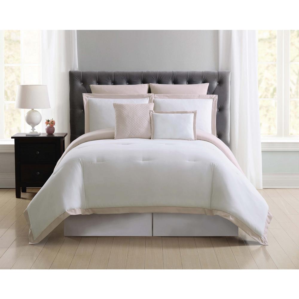 Truly Soft Everyday 7 Piece White And Blush Queen Comforter Set