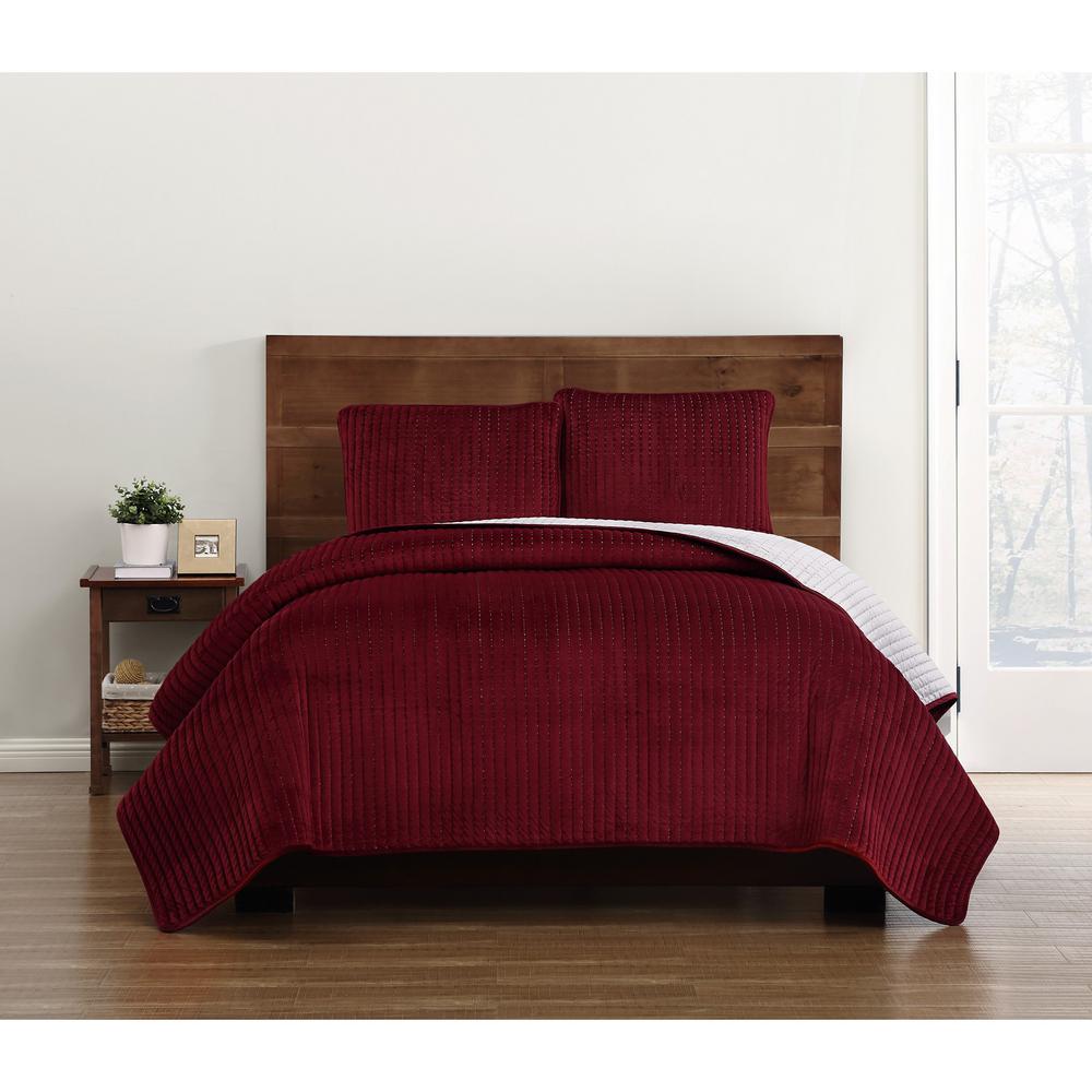 Truly Soft Everyday Velvet Pick Stitch Quilt Sets Red King Quilt Set ...