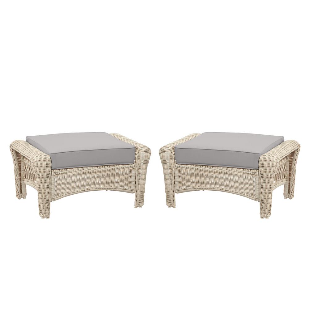 Hampton Bay Park Meadows Off White Wicker Outdoor Patio Ottoman Off White Wicker Outdoor Patio Ottoman