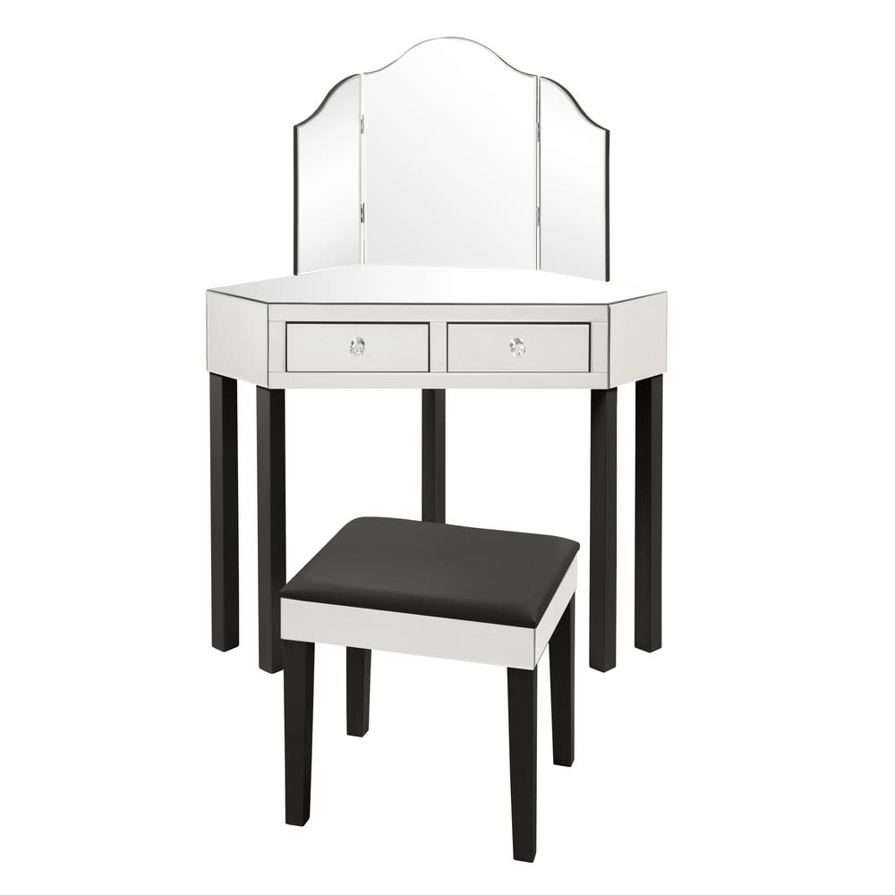 Inspired Home Black Vanity Tables With Trifold Mirror Jf97 07bk K