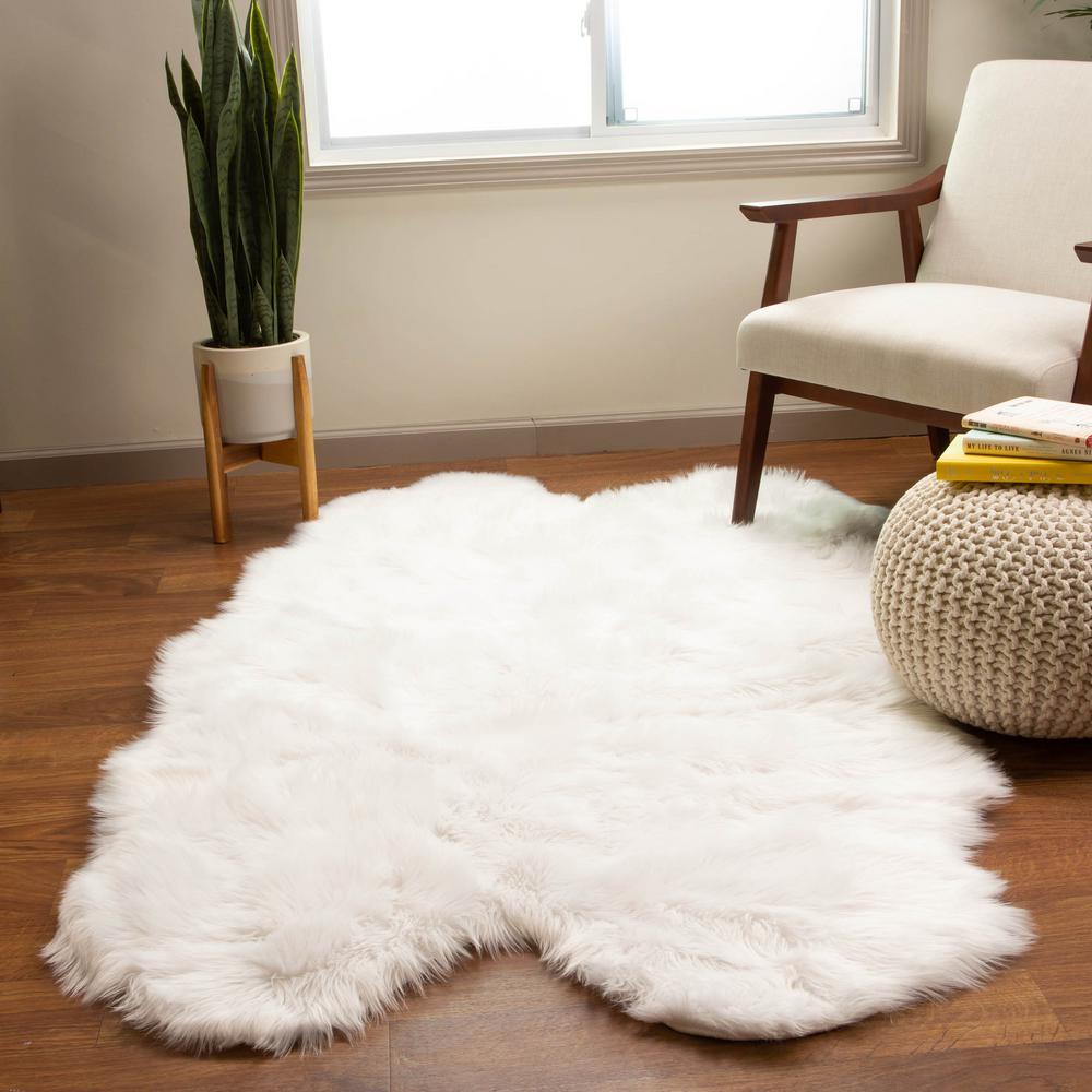 Super Area Rugs Serene Silky Faux Fur Fluffy Shag Rug Snow White 4' x 6