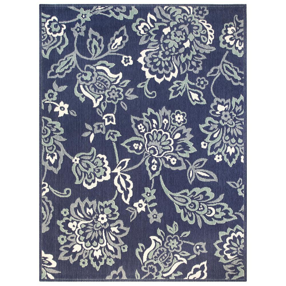 Hampton Bay Floral Garden Navy 8 ft. x 10 ft. Indoor/Outdoor Area Rug