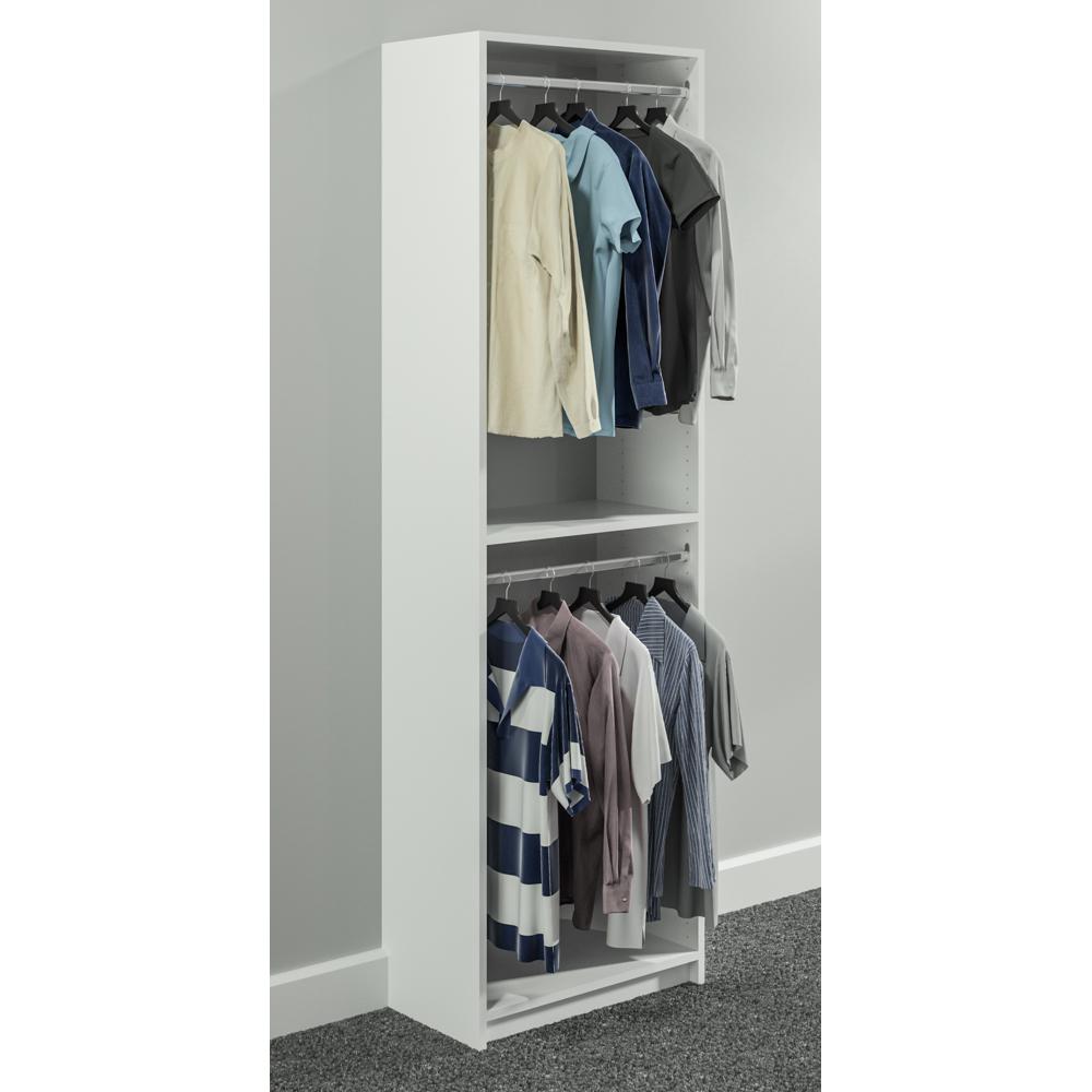 Simplyneu 14 In D X 25 375 In W X 84 In H White Double Hanging Tower Wood Closet System Kit Snt1 Wh The Home Depot