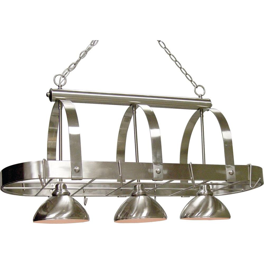 Volume Lighting 3 Light Brushed Nickel Pot Rack Pendant V3023 33 3 Light Brushed Nickel Pot Rack Pendant