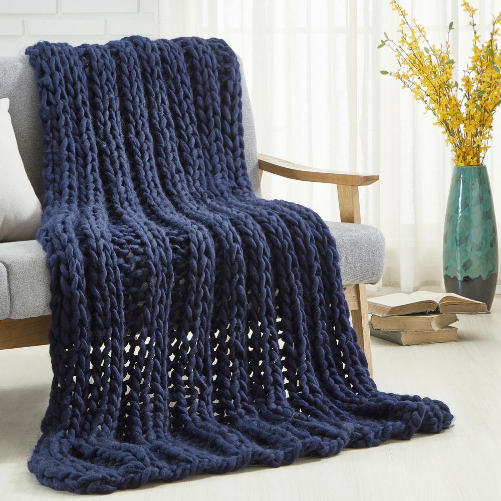 navy throw blanket with fringe