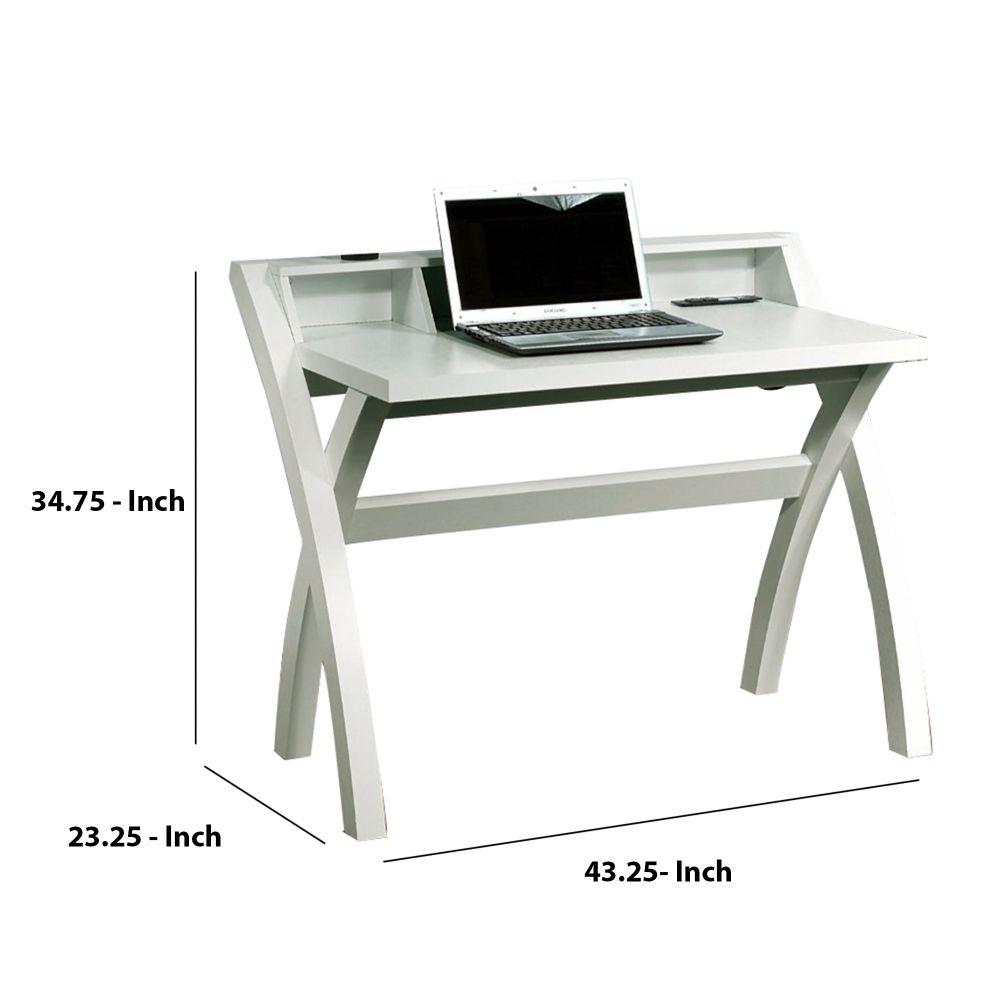Benjara Sleek Contemporary White Desk With Cross Legs