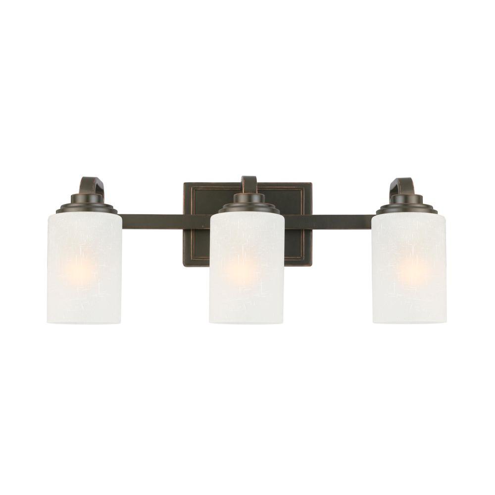 3-Light Oil-Rubbed Bronze Vanity Light with Frosted Patterned Glass Shade