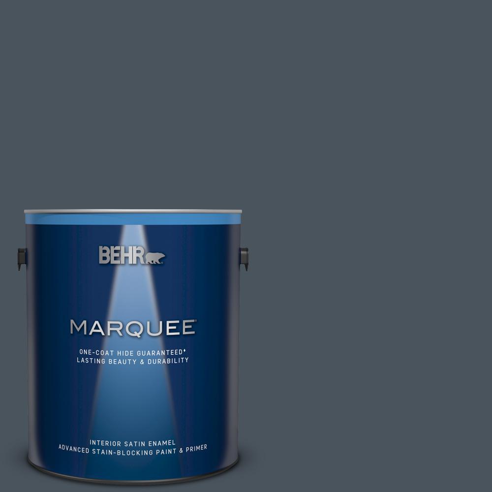 Behr Marquee 1 Gal N480 7 Midnight Blue One Coat Hide Satin Enamel N480 7 Midnight Blue One Coat Hide Satin Enamel Interior Paint And Primer In
