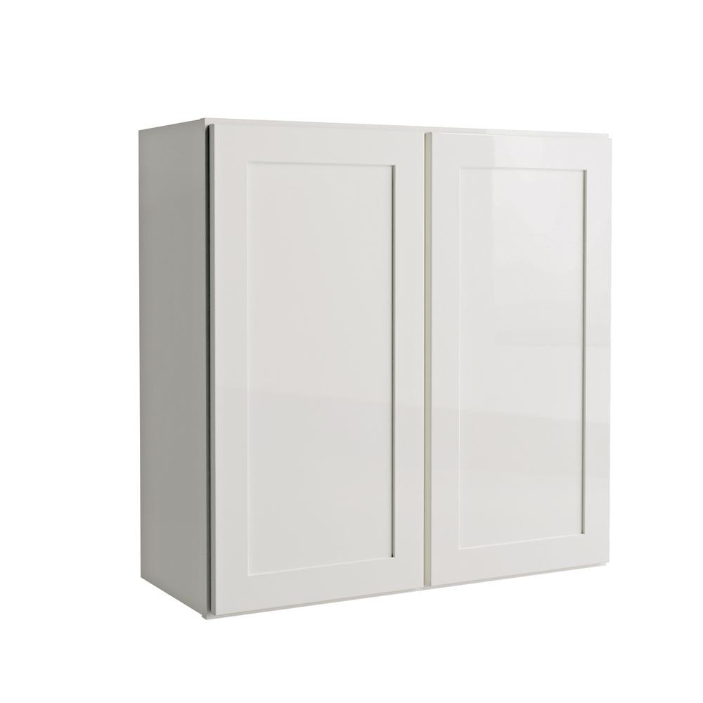 Hampton Bay Courtland Shaker Assembled 30 in. x 30 in. x 12 in. Stock Wall Kitchen Cabinet in Polar White Finish