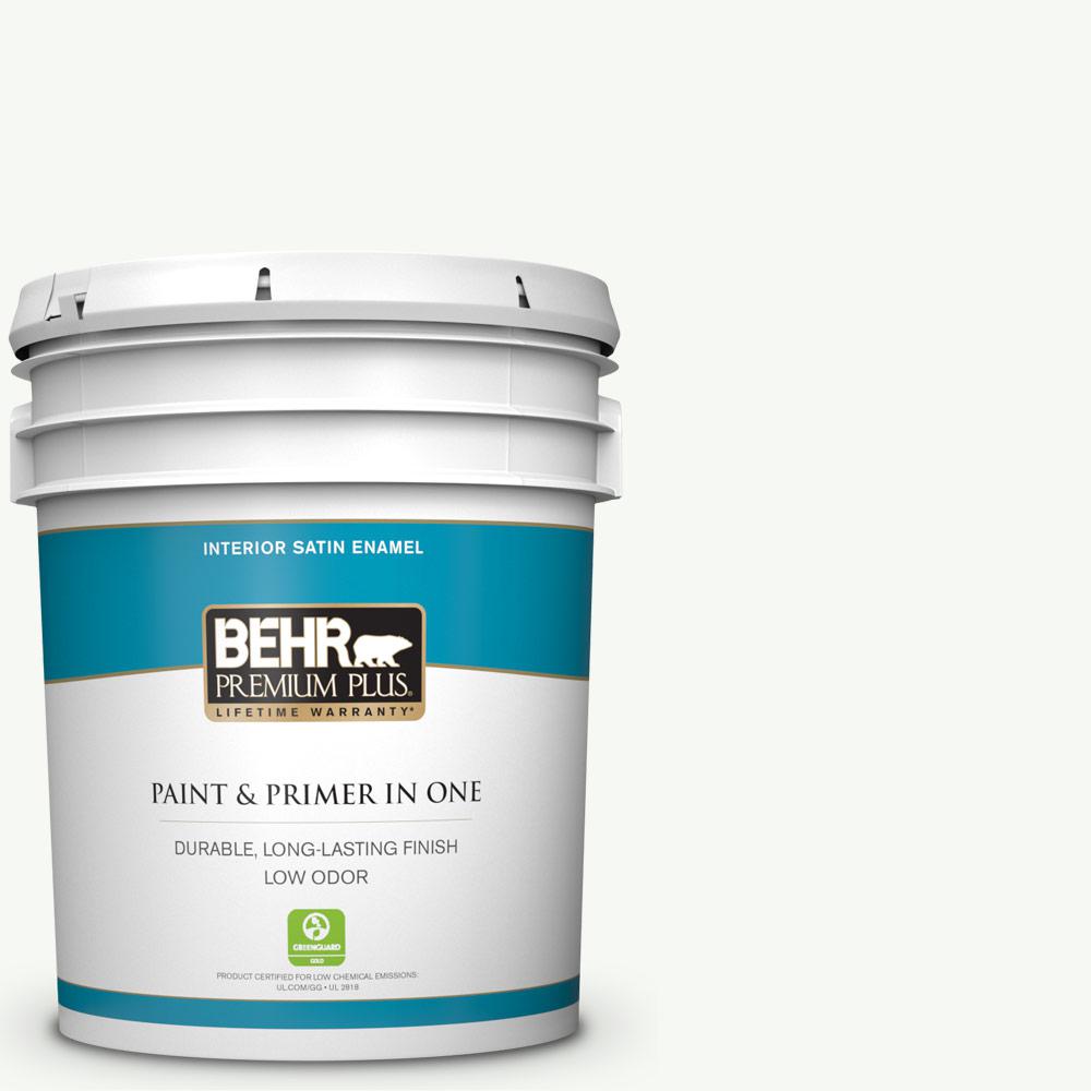 BEHR PREMIUM PLUS 5 gal. PPU1806 Ultra Pure White Satin Enamel Low