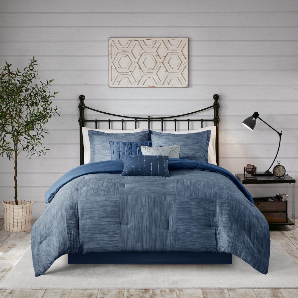 Madison Park Clayton 7Piece Navy King Printed Seersucker Comforter Set