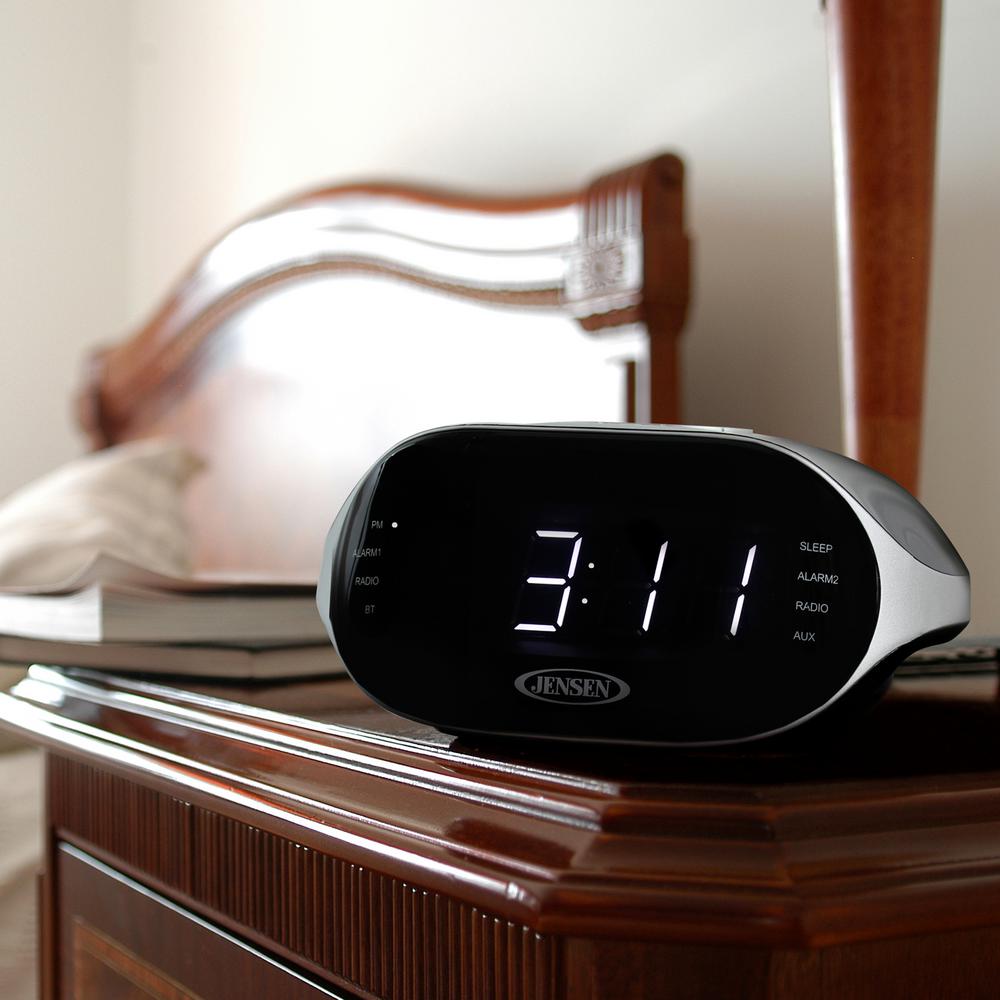 JENSEN Black with Silver Accents Digital Bluetooth AM/FM Dual Alarm Clock Radio by JENSEN