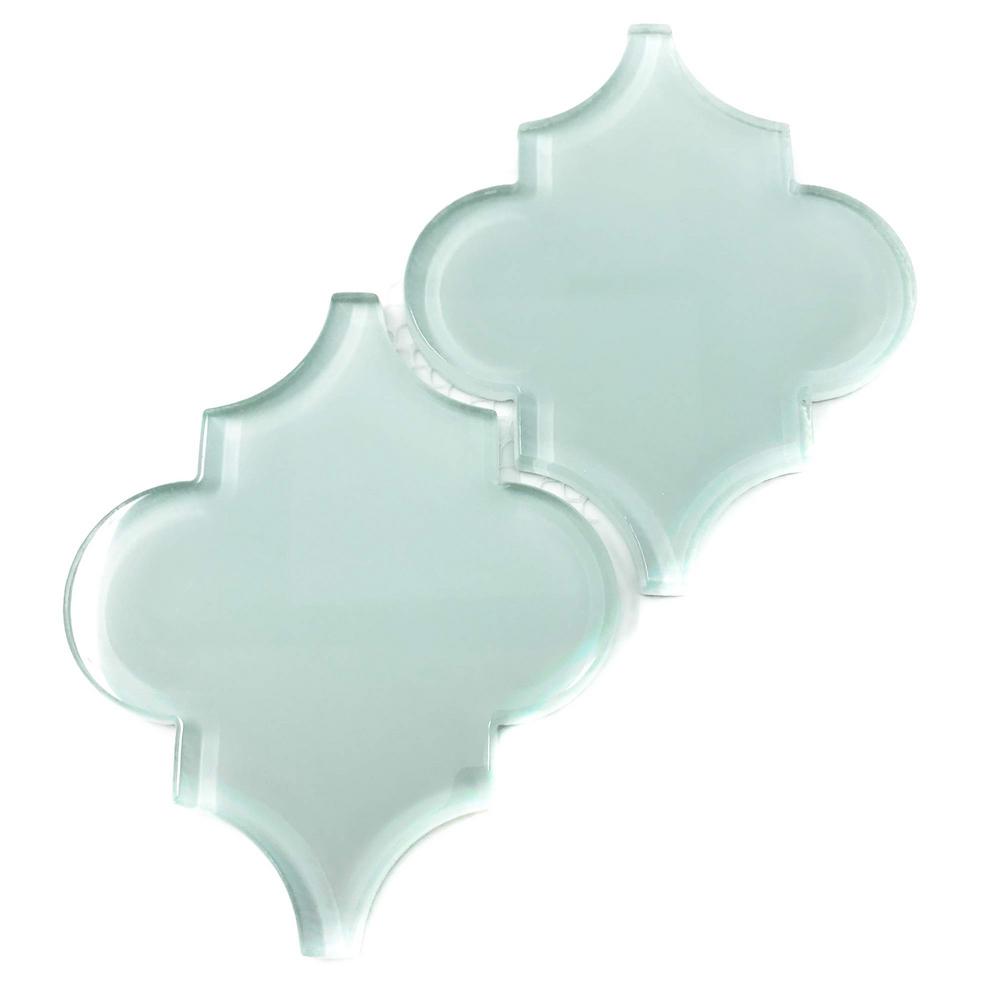 Giorbello Baby Blue Arabesque 4 in. x 5 in. x 8mm Glass Backsplash and