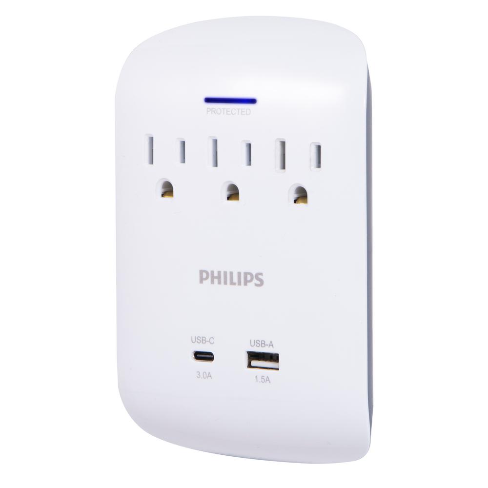 3 Pack 3 Outlet Wall Tap Surge Protector w// 2 USB Ports 900J w//Phone Holder