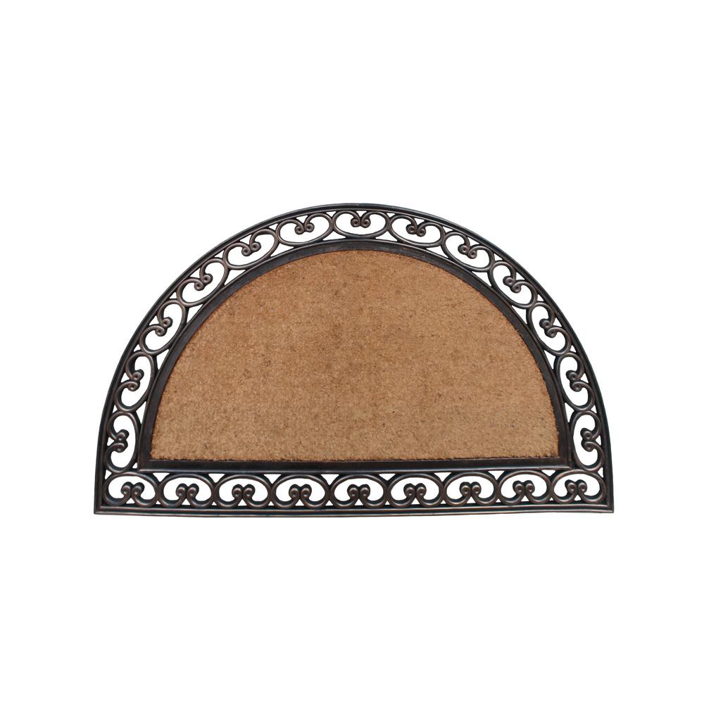 A1 Home Collections A1hc Half Round Elegant Bronze Border Beige Brown 30 In X 48 In Rubber And Coir Standard Double Door Mat